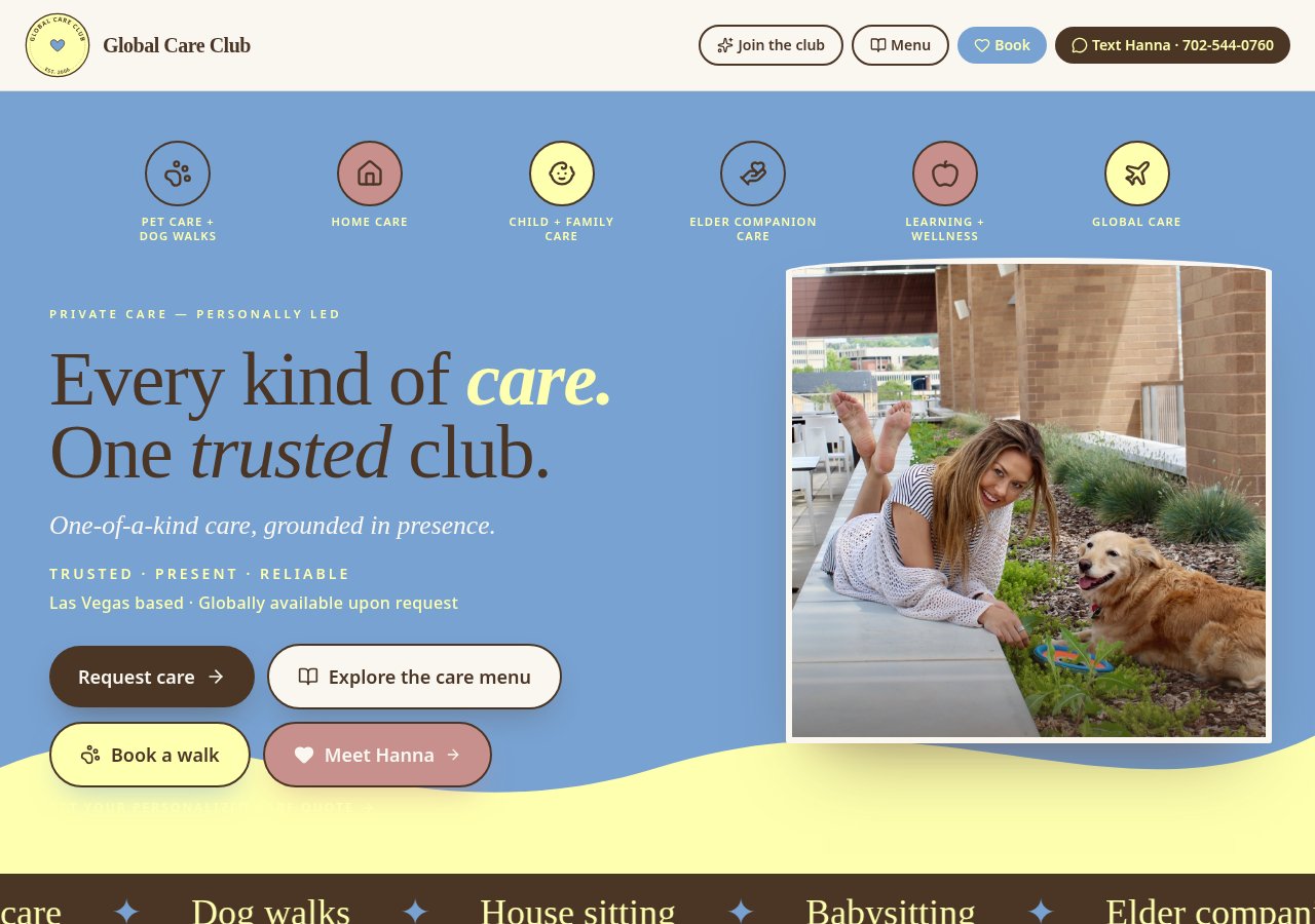 Global Care Club homepage