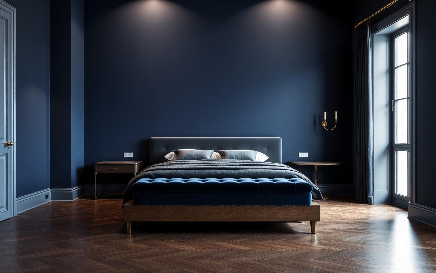 Midnight bedroom, brass-lit