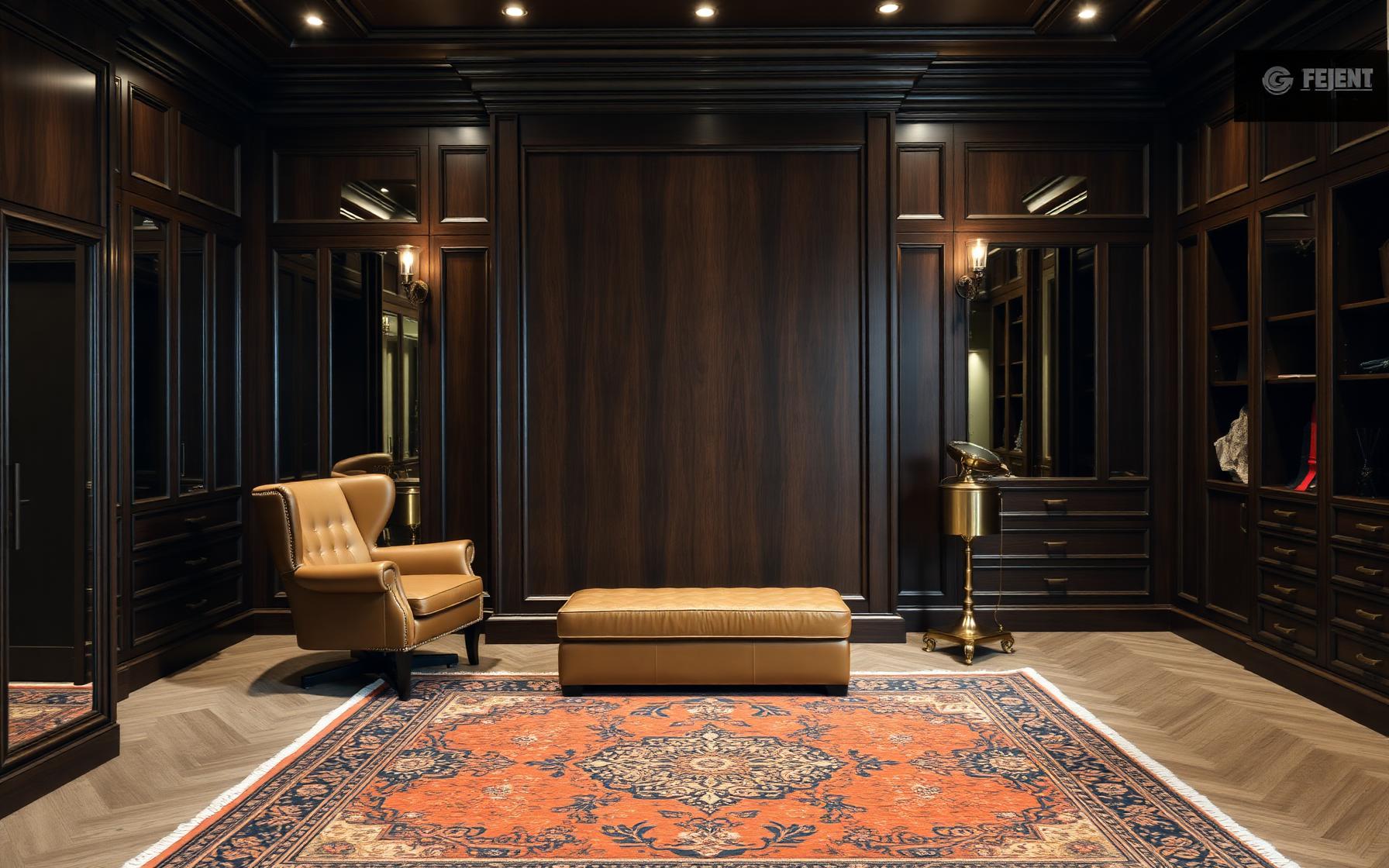 Walnut-paneled dressing room